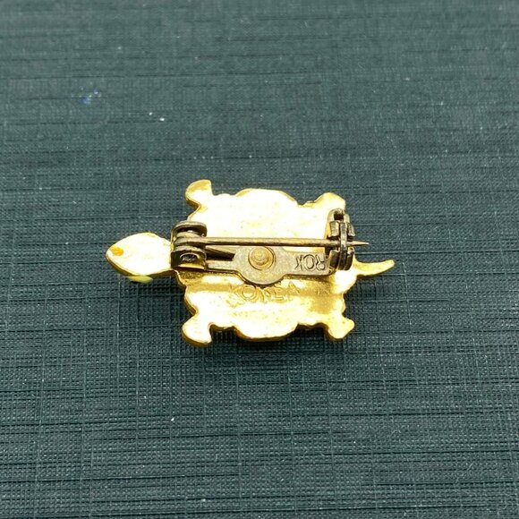 Vintage Korea Blue Turtle Scatter Pin Brooch Gold Tone Small 1 inch Tortoise - Picture 6 of 7